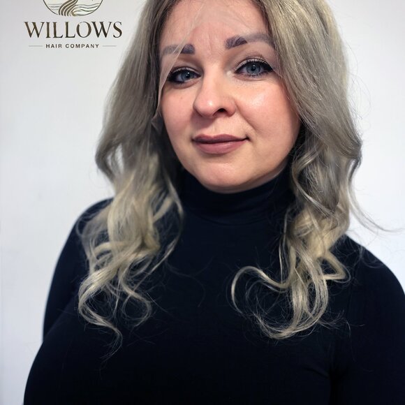 Ash Blonde Human Hair Wig with Slightly Darker Roots - Picture 6 of 7